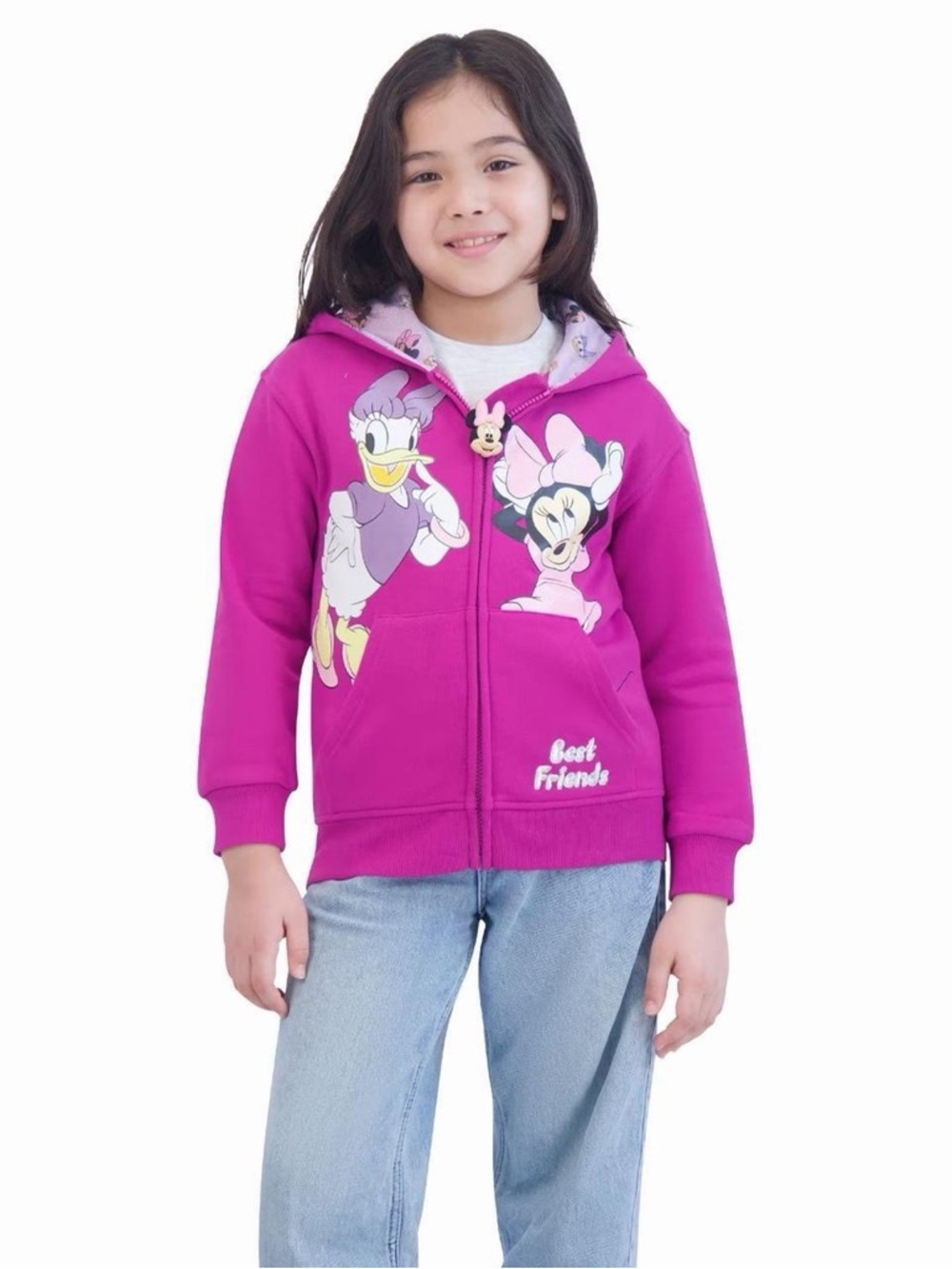 NWT Disney Girls Fuchsia Minnie & Daisy Zip Hoodie Size 5 - Picture 1 of 6